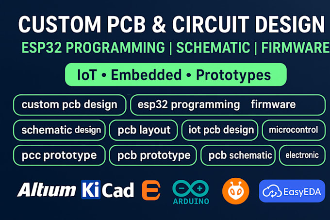 custom pcb and circuit design esp32 programming, schematic and firmware developm