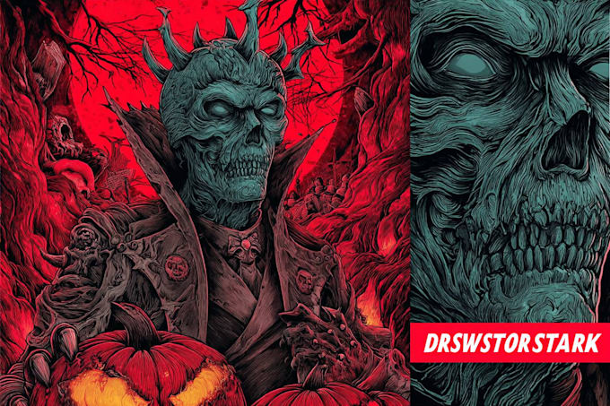 draw dark art, doom, stoner rock style for you