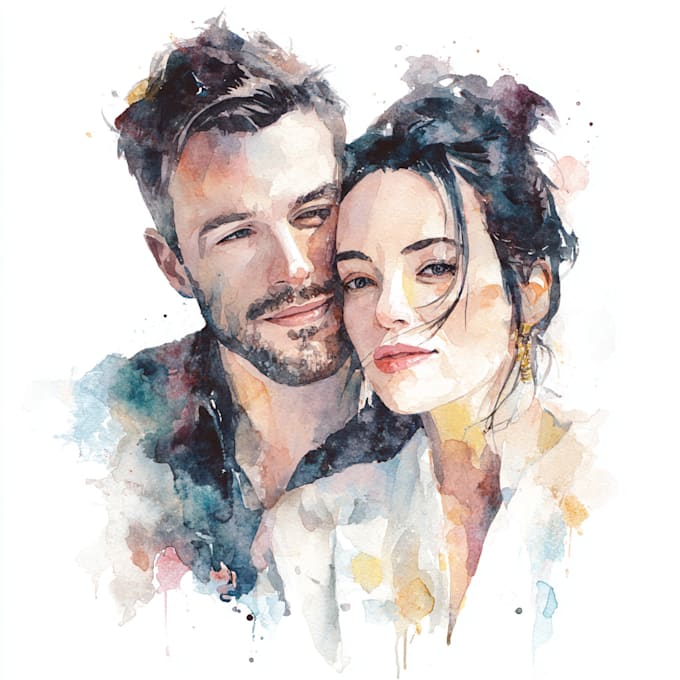 draw a watercolor couple portrait