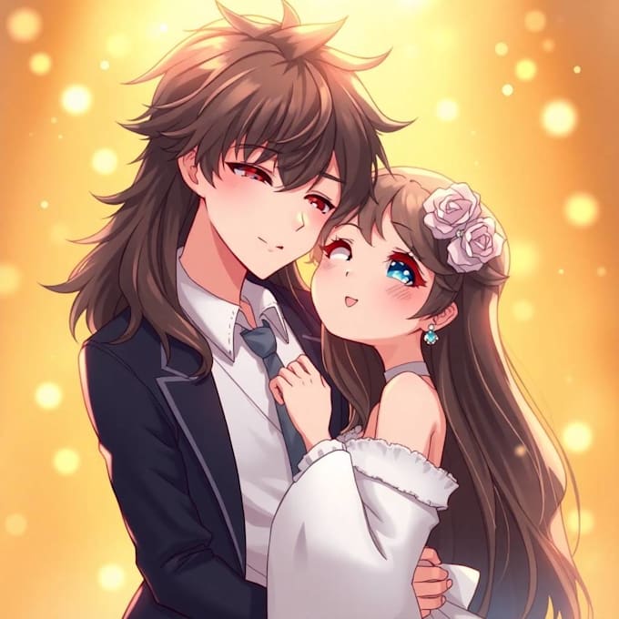 paint you cute anime couple art portrait