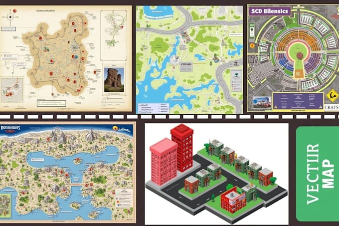 create 3d game map, clothing, map, accessories, avatar, illustration map design