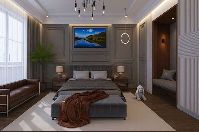 do bedroom,kitchen,living room interior design, 3d rendering