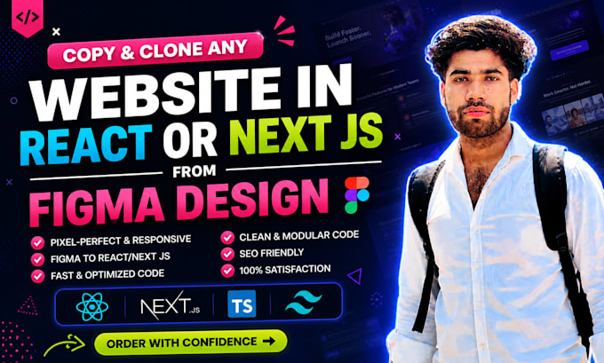 copy and clone any website in react or next js from figma design
