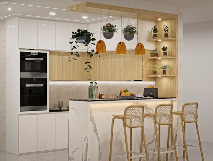 Do modern kitchen interior design with 3d realistic render by Lutfur65 ...