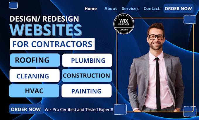 design website for construction plumbing solar hvac roofing cleaning on wix