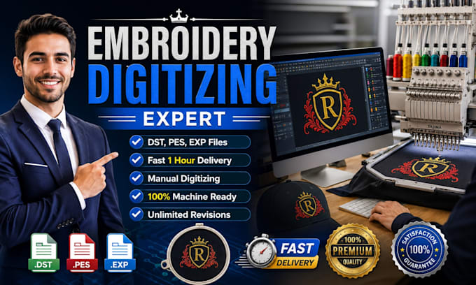 professional embroidery digitizing into dst pes exp