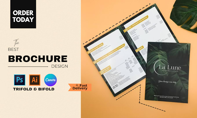 design trifold, bifold design, brochure and catalog