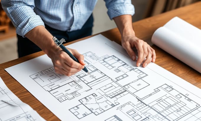 architect, floor plan, draftsman of house permit drawings, blueprints in autocad