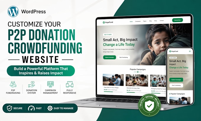 customize your p2p donation, crowdfunding wordpress website