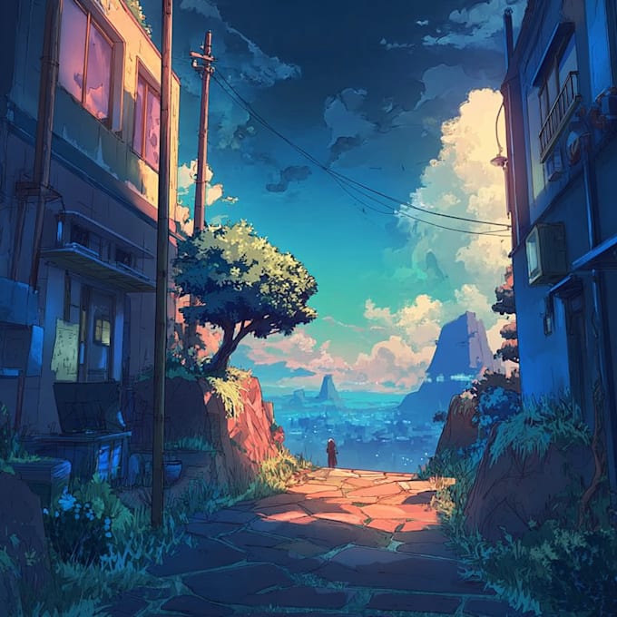 draw a anime background, 2d environment, landscape