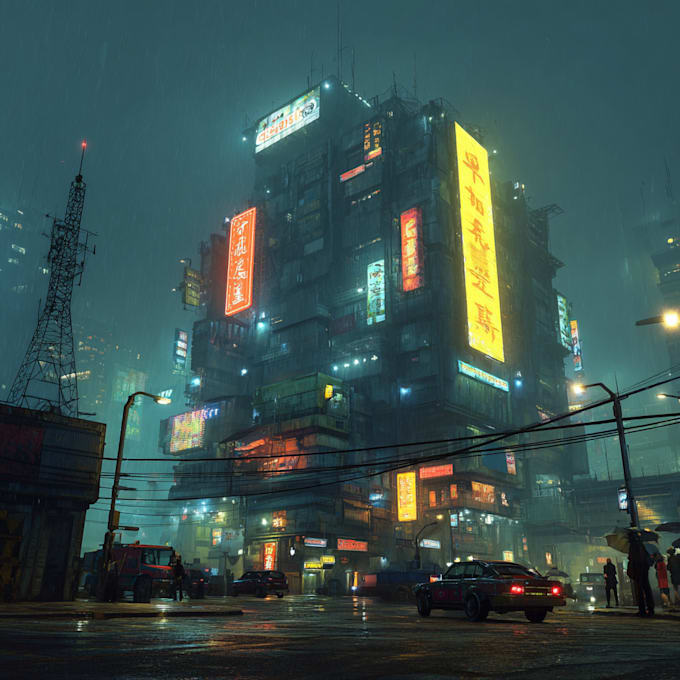 Do a cyberpunk sci fi futuristic city for background art illustration ...
