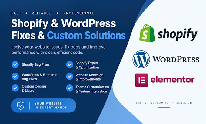 fix wordpress error woocommerce fix elementor bug shopify bug fix shopify expert