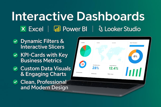 Diseñaré paneles interactivos en excel, power bi y looker studio