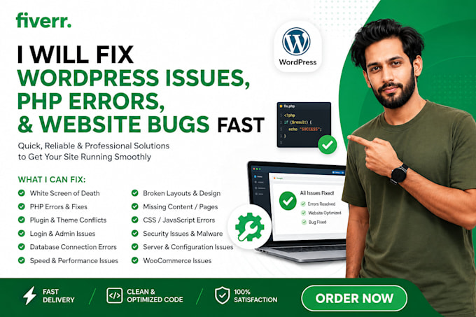 fix wordpress issues, php errors, and website bugs fast