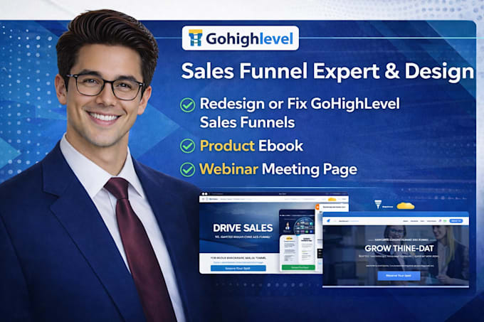 redesign or fix gohighlevel sales funnels,product ebook webinar meeting page