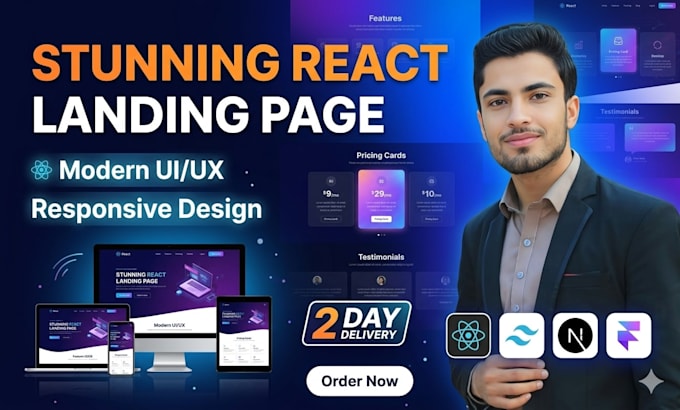 design a stunning react landing page in 2 days