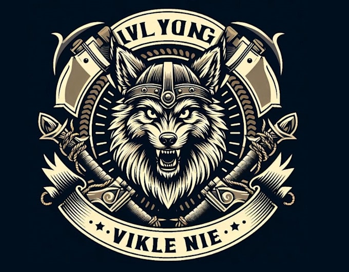 design vector illustration of wolf viking warrior logo