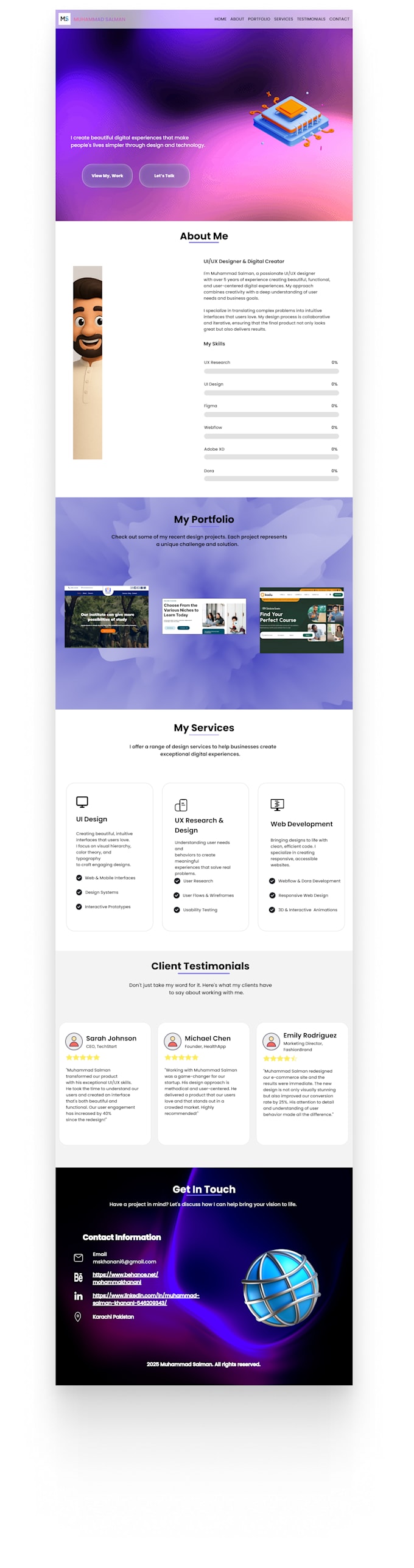 design a responsive personal portfolio website UI UX