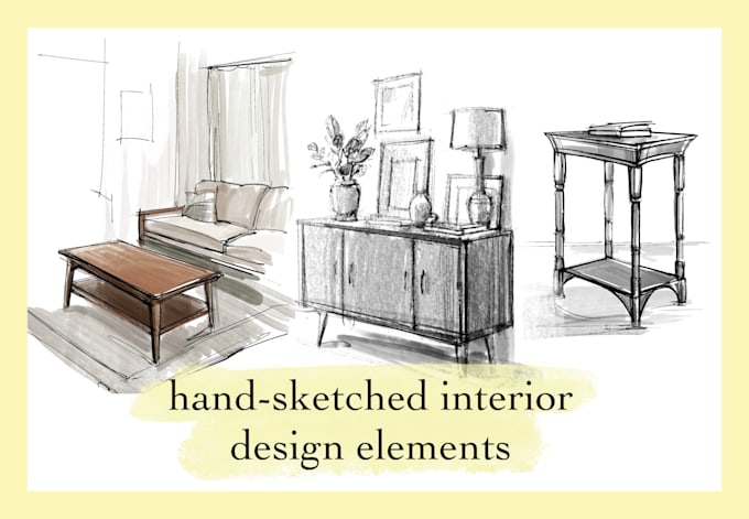 draw hand sketched interior design elements
