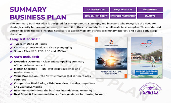 prepare an investor ready business plan summary