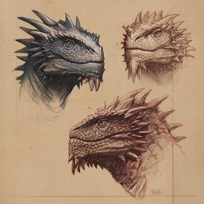 concept art for dragons and monsters, creatures