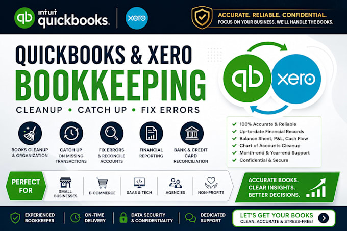 quickbooks, xero cleanup, catch up bookkeeping, error fixing