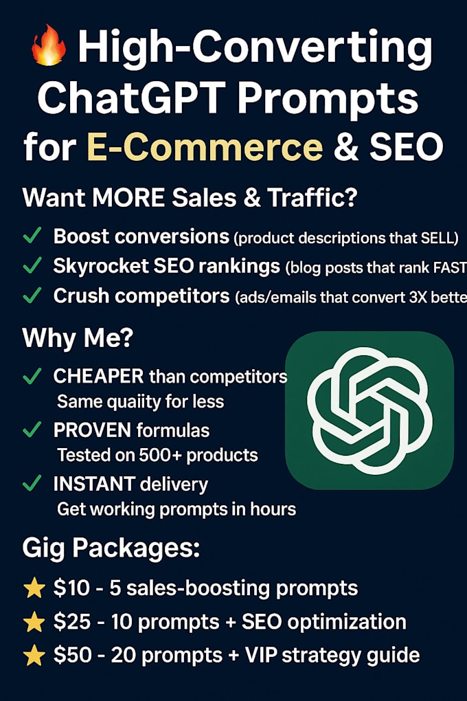 create high converting chatgpt prompts for e commerce and seo