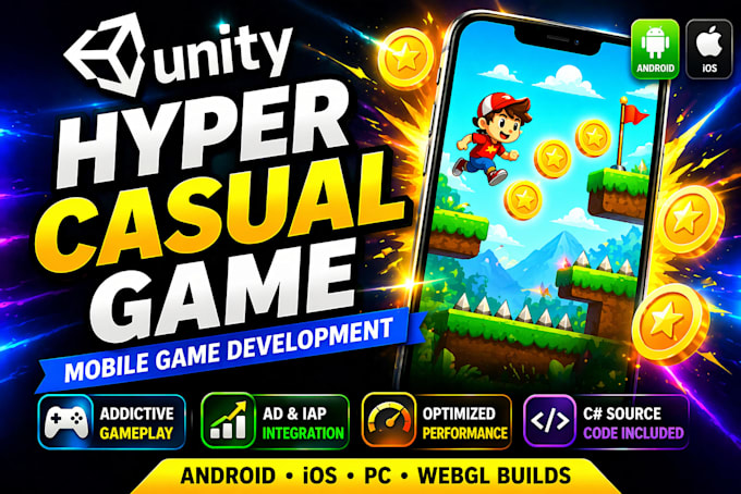 develop a 2d hyper casual mobile game for android and ios