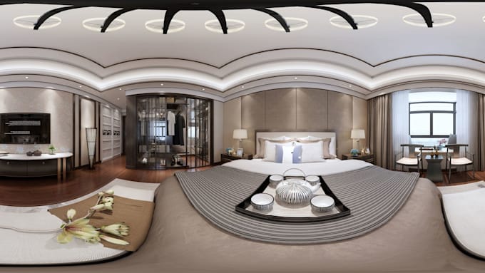 do panorama,3d bedroom interior design modeling rendering house landscape design