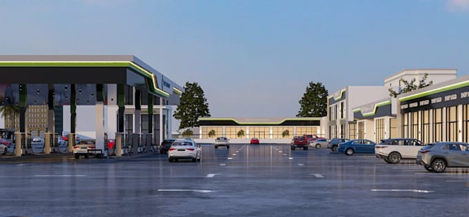 retouch 3d ev charging station,gas station logo mockup,plaza render,oil station