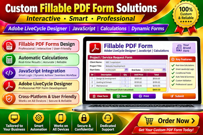 design fillable pdf form with calculations, javascript, adobe livecycle designer