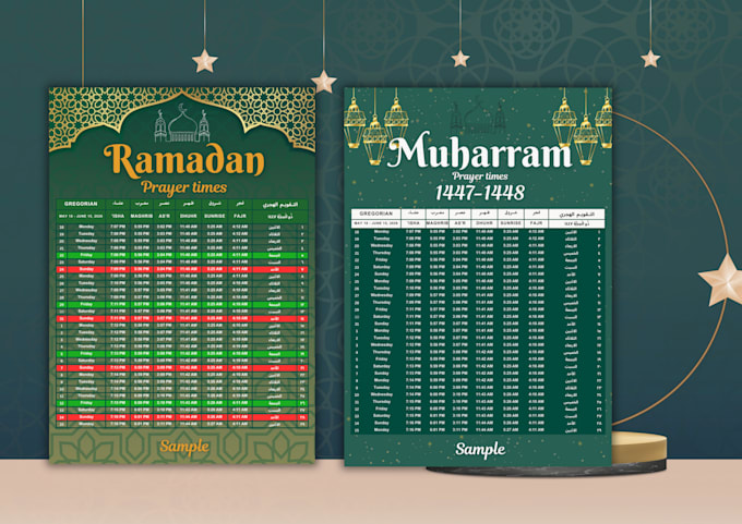 design a hijri calendar with prayer times