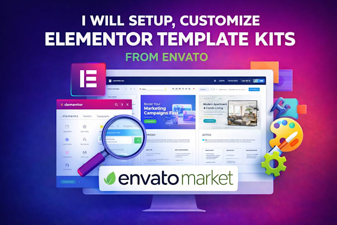 setup, customize elementor template kits from envato