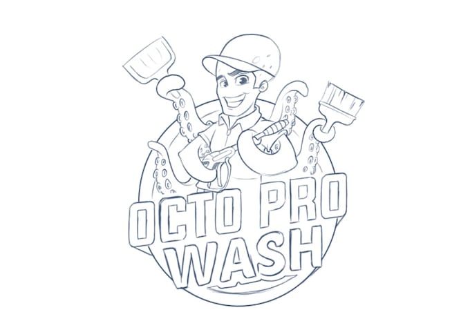 make awesome octopus mascot logo for a commercial cleaning