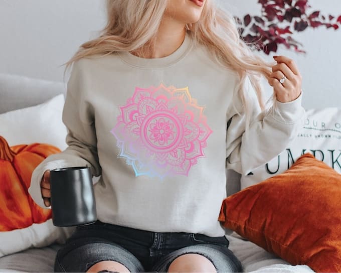 create a watercolor feminine hand drawn mandala logo