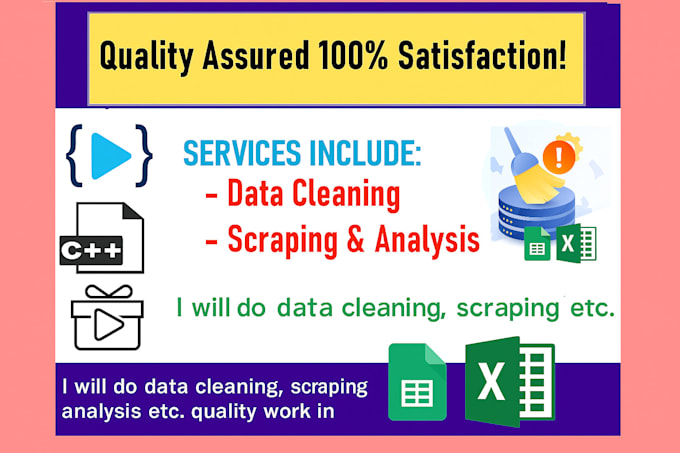 clean messy data, scrape web data, and analyze in excel or python