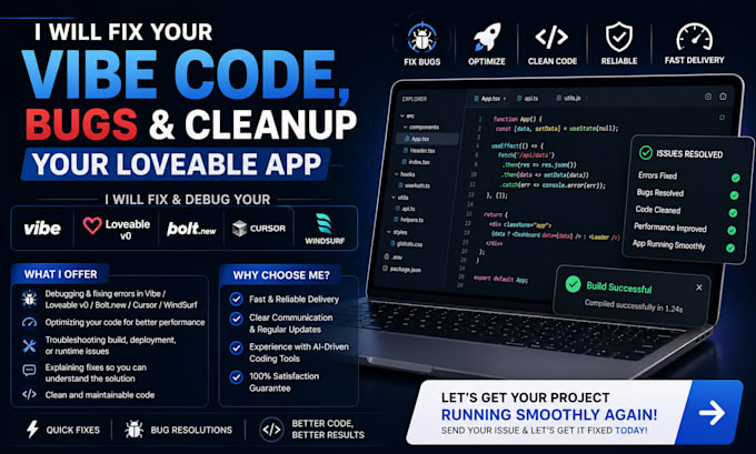 fix your vibe code, bugs and cleanup your loveable app