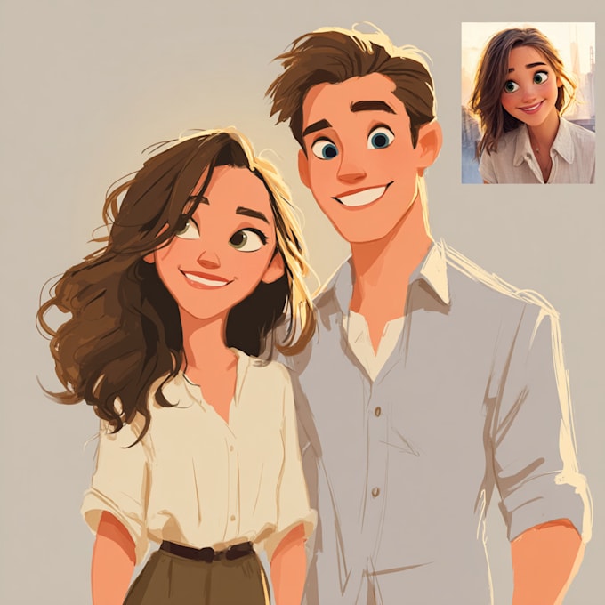 drawing a cartoon disney couple portrait