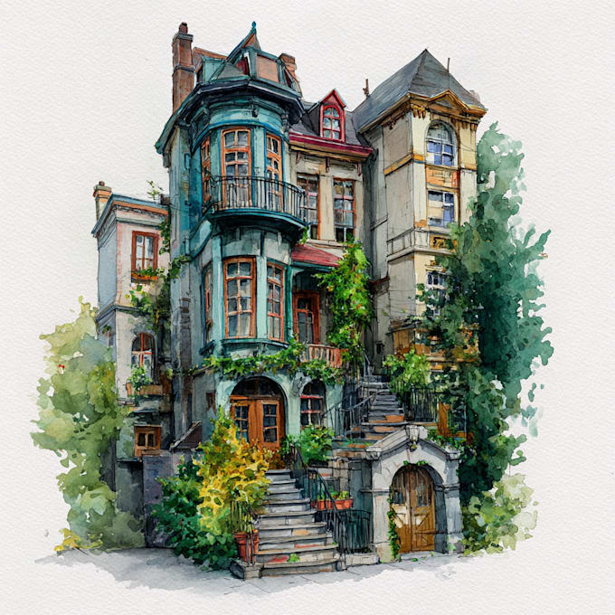 a watercolor house illustration unique style
