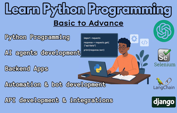 teach you python, automation bot, ai agent, api development