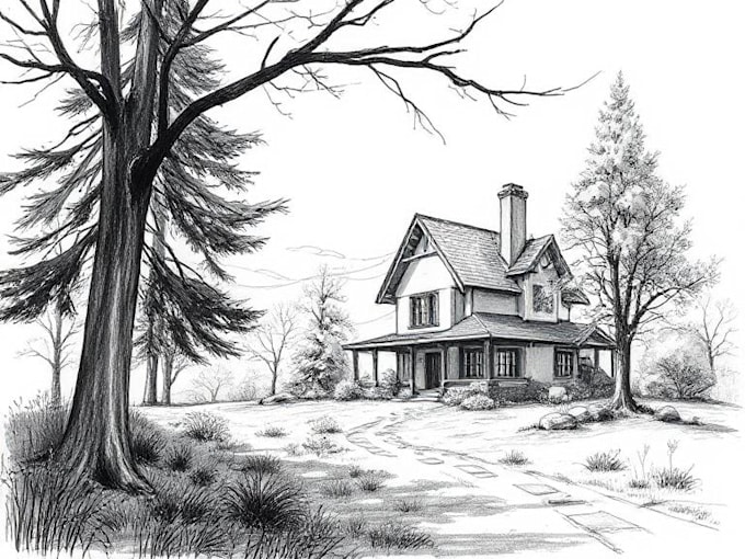 sketch landscape, house or building