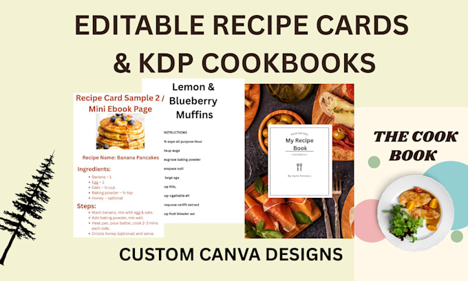 editable canva recipe cards, ebooks,  KDP cookbooks design