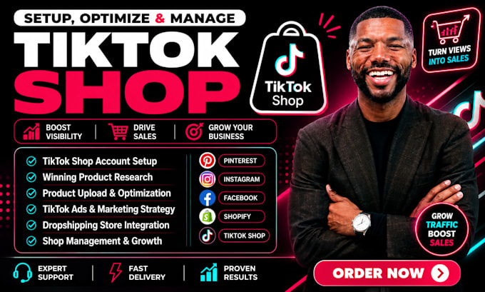 tiktok shop setup,fix tik tok facebook shop shopify dropshipping marketing store