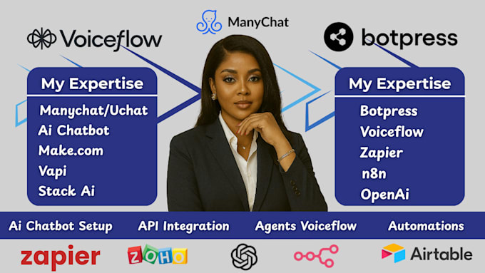 make n8n ai automation,ai expert, botpress,voiceflow ai chatbot, manychat expert