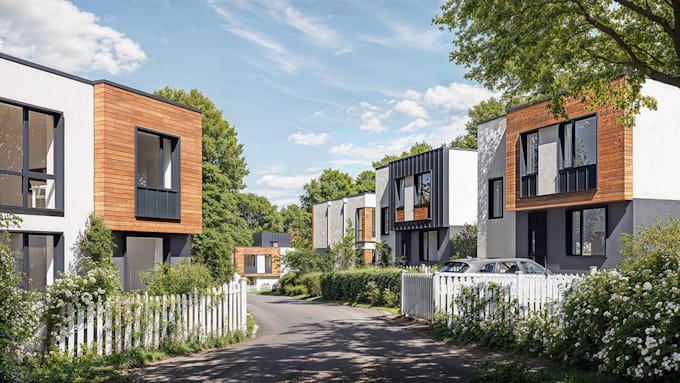 renovate 3d townhouse,estate buildings, landscape, exterior,basement park render