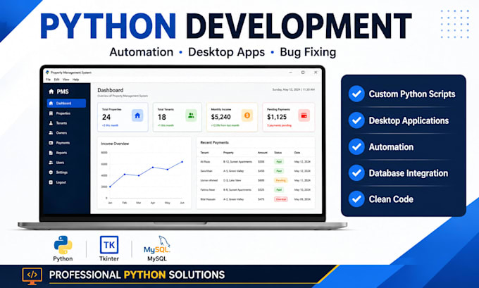 develop python apps, automation scripts and gui projects
