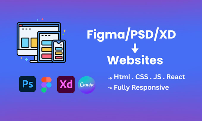 convert figma, PSD, or xd to responsive HTML CSS react site