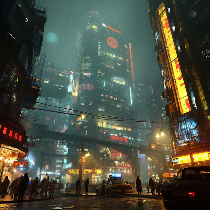 Make an illustration of futuristic cyberpunk city background art by ...