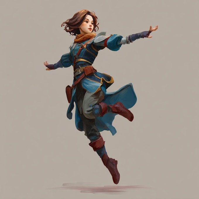 illustrate full body dnd characters with weapons, armor