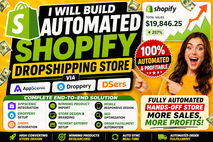 build automated shopify dropshipping store via appscenic droppery dser design
